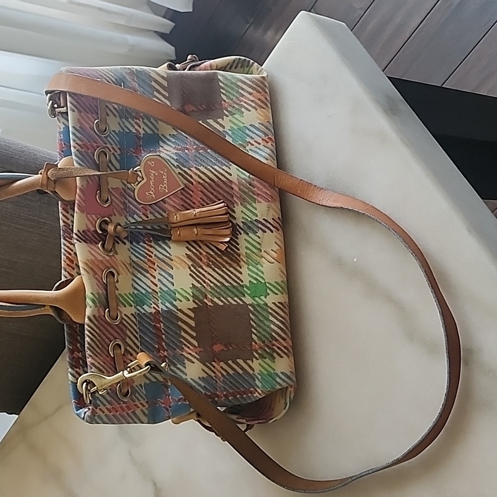 Vintage Dooney & Bourke Y2K Madras Plaid Tasselled Handbag Charm&Shoulder Strap - Picture 2 of 6